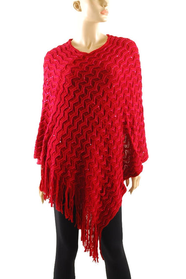 Textured Knitted Poncho with Tassel