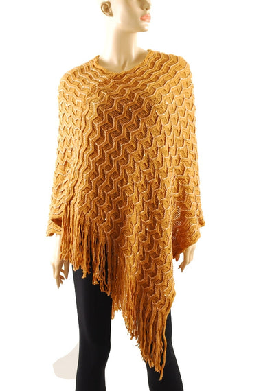 Textured Knitted Poncho with Tassel