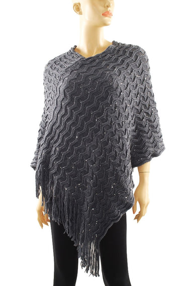 Textured Knitted Poncho with Tassel