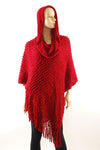 Textured Knit Hooded Poncho with Tassel