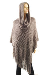 Textured Knit Hooded Poncho with Tassel