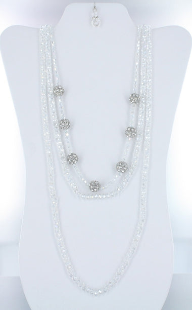 Crystal Beads Layered Necklace Earring and Bracelet Set
