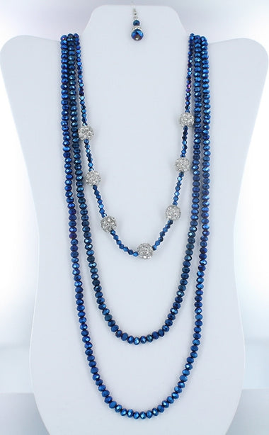 Crystal Beads Layered Necklace Earring and Bracelet Set