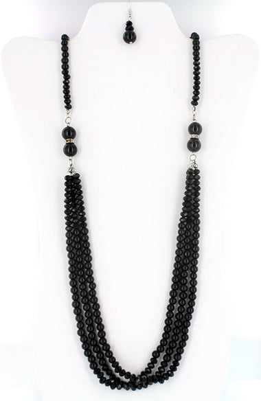 Crystal Beads Layered Pearl Necklace Earring and Bracelet Set
