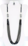 Crystal Beads Layered Pearl Necklace Earring and Bracelet Set
