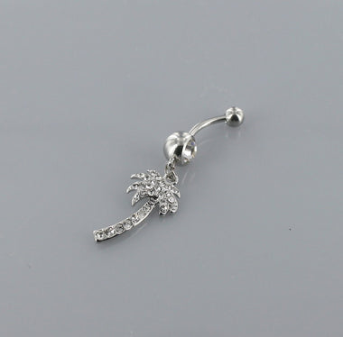 Rhinestone Palm Tree Dangle Belly Ring