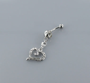 Rhinestone Heart Dangle Belly Ring
