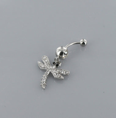 Rhinestone Dragonfly Dangle Belly Ring