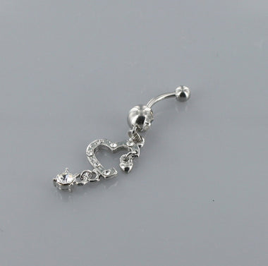 Rhinestone Heart Dangle Belly Ring