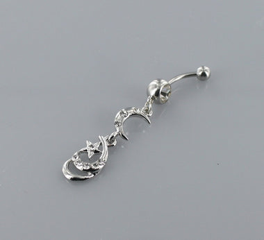 Rhinestone Moon/Star Dangle Belly Ring