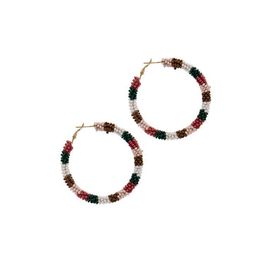 MULTI COLORED BEADED HOOP EARRING