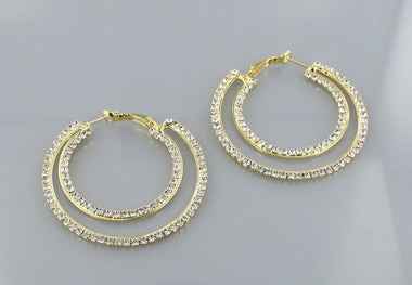 Rhinestone Double Hoop Earring-S