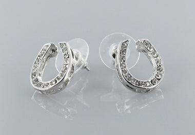 Silver Crystal Horse Shoe Stud Earring