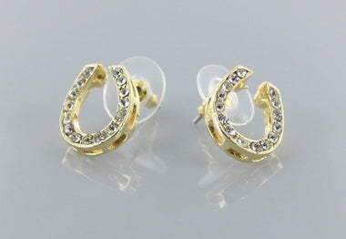 Gold Crystal Horse Shoe Stud Earring