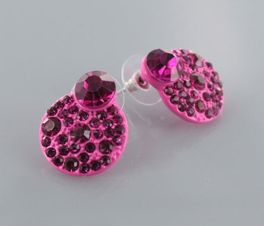 Fuschia Crystal Round Stud Earring