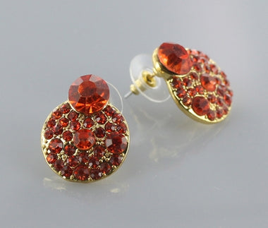 Orange Crystal Round Stud Earring