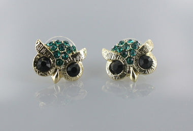 Cali Green Crystal Owl Stud Earring