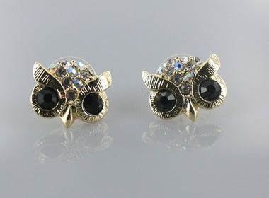Gold Crystal Owl Stud Earring