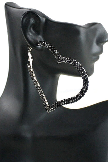 Double Row Rhinestone Heart Hoop Earring