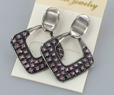Rhinestone Hem Metal Dangling Earring