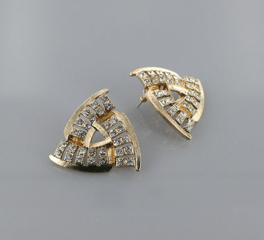 Rhinestone Embedded Triangle Antique Earring