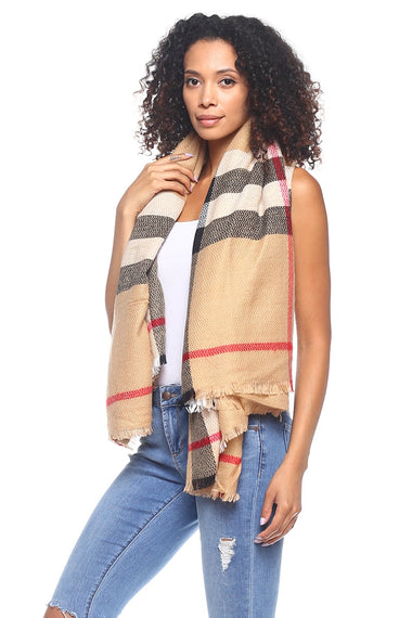 Multi Tone Plaid Oversized Blanket Scarves Shawls