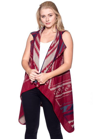 Multi Tone Aztec Pattern Poncho/Vest