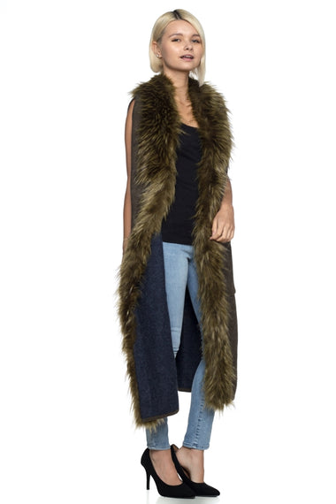 Faux Fur Collar Longline Vest