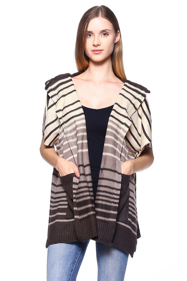 Striped Pattern Poncho with Pockets