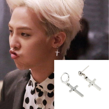 Trendy Kpop-Inspired Hoop Cross Drop Dangle Ear Stud Earrings, Fashion Jewelry Unisex