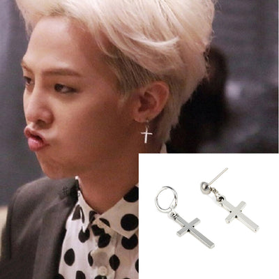Trendy Kpop-Inspired Hoop Cross Drop Dangle Ear Stud Earrings, Fashion Jewelry Unisex