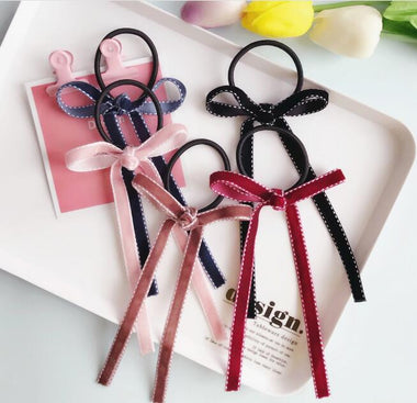 Women Velvet Plaid Scrunchy Bow Hair Band ponytail Holder Tie Elastic Accessory