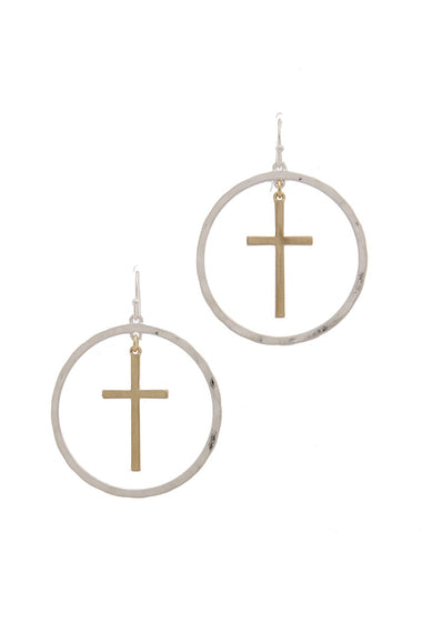 HOOP WITH CROSS FASHION EARRING