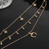 Women 3 Multi Layers Pendant Long Necklace Gold Sliver Moon Star Flower Crystal