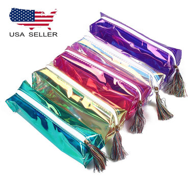 Laser Transparent Holographic Cosmetic Zipper Bag Make Up Pouch Pen Pencil Case