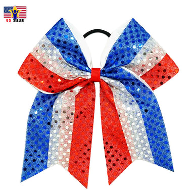 8'' Large Cheer Bling Sequin Hair Band Bow Ponytail Holder Elastic Hair Ties 4th July