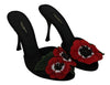 Black Red Roses Heels Slides Sandals