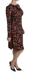 Black Floral Longsleeve Knee Length Dress