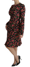 Black Floral Longsleeve Knee Length Dress