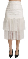White Lace Layered High Waist Midi Cotton  Skirt