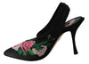 Black Roses Stretch Slingback Pumps Shoes