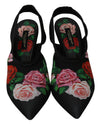 Black Roses Stretch Slingback Pumps Shoes