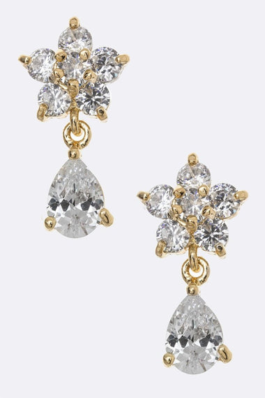 CZ Flower Dangle Earrings
