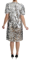 Silver Sequined Crystal Shift Gown Dress