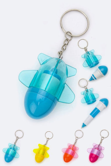Rocket Mini Ballpoint Pen Key Charms Set