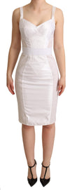White Nylon Stretch Fitted Lace Trim Dress