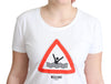 White Cotton Graphic Triangle Print T-shirt