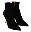 Black Suede Gold Heels Ankle Boots Shoes