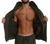 Hooded Full Zip Green Cotton Mens Sweater