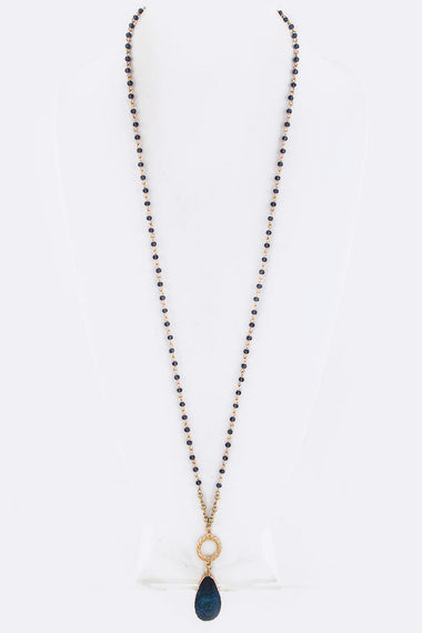 Stone Teardrop & Bead Convertible Necklace